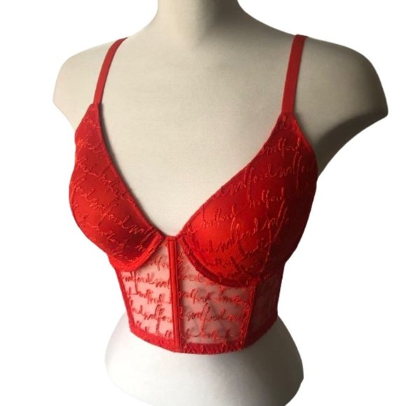 NWT Wolford Logo Obsessed Bustier Crop Top in Red Glow Size 34D - Picture 7 of 17